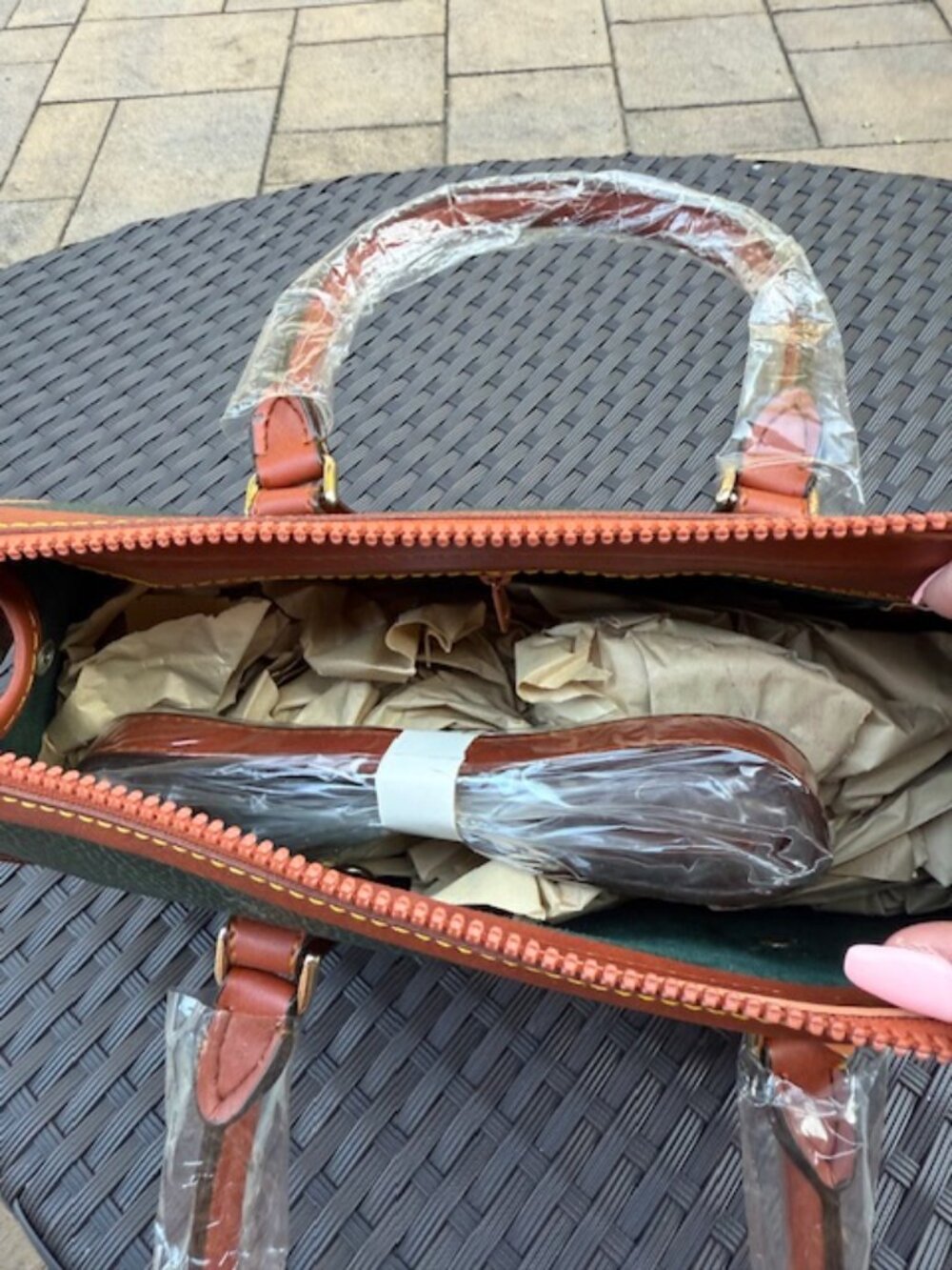 Vintage Dooney & Bourke All Weather Leather Satchel Forest Green British Tan - Picture 3 of 5
